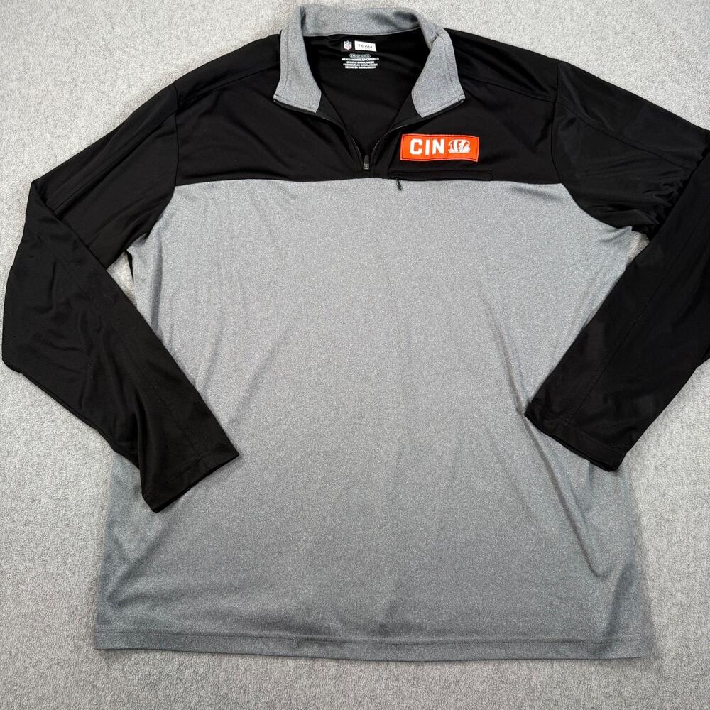 Cincinnati Bengals NFL Team Apparel Quarter Zip Men's 2XL Long Sleeve Gray Black